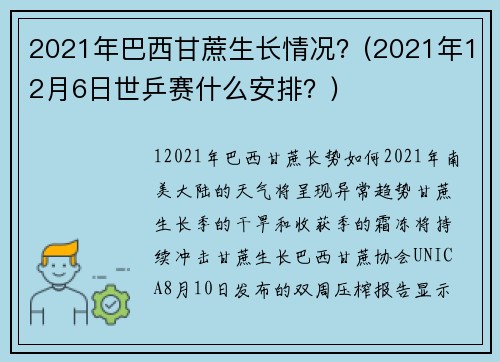 2021年巴西甘蔗生长情况？(2021年12月6日世乒赛什么安排？)