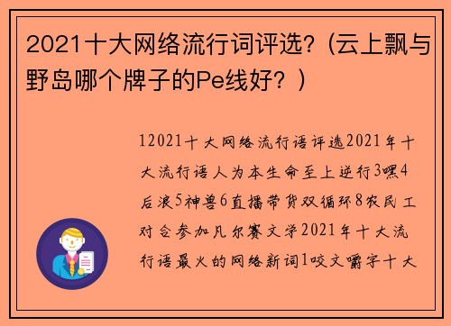 2021十大网络流行词评选？(云上飘与野岛哪个牌子的Pe线好？)